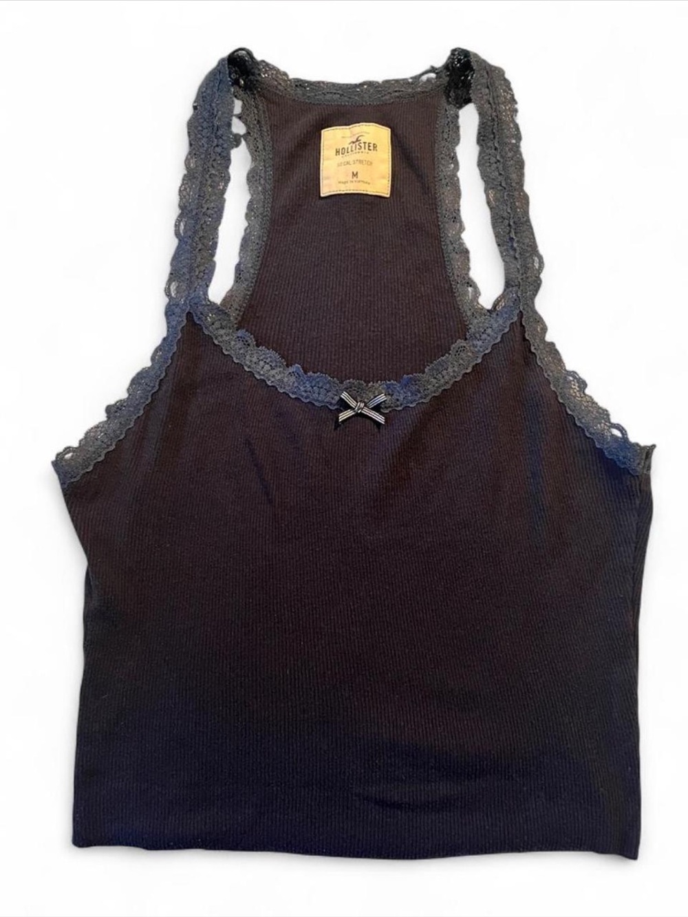 Hollister Vintage Navy Lace-Trim Ribbed Racerback Cami